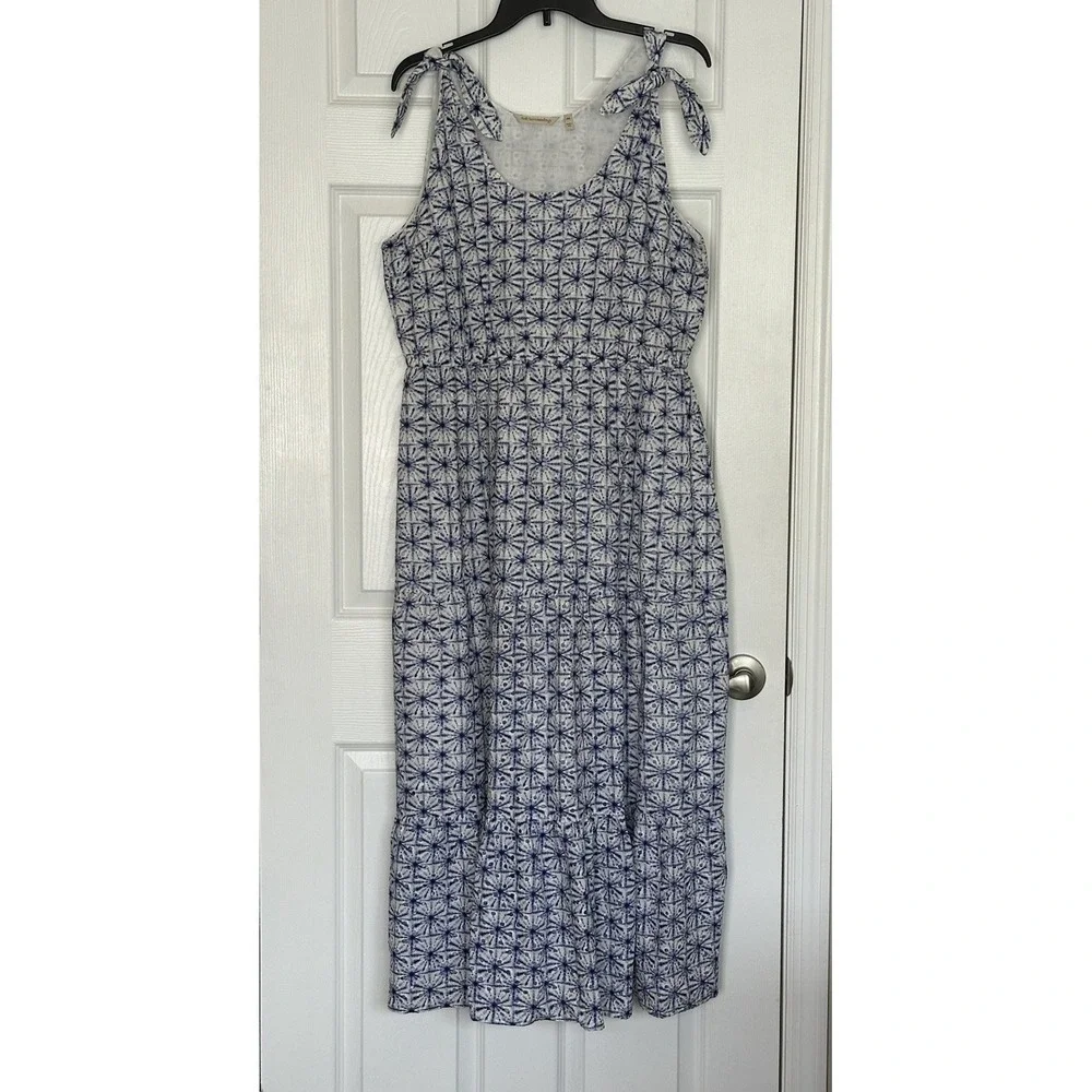 Soft Surroundings Kyoto Embroidered White Blue Eyelet‎ Tiered Maxi Dress Sz PXL - Picture 2 of 12